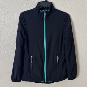 Lands End Women’s Lined Mesh Full Zip Jacket XS (2-4) Black/Teal